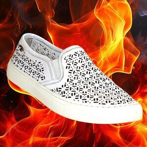 Tory Burch Lennon White Leather Laser Perforated Slip-On, Size 6.5